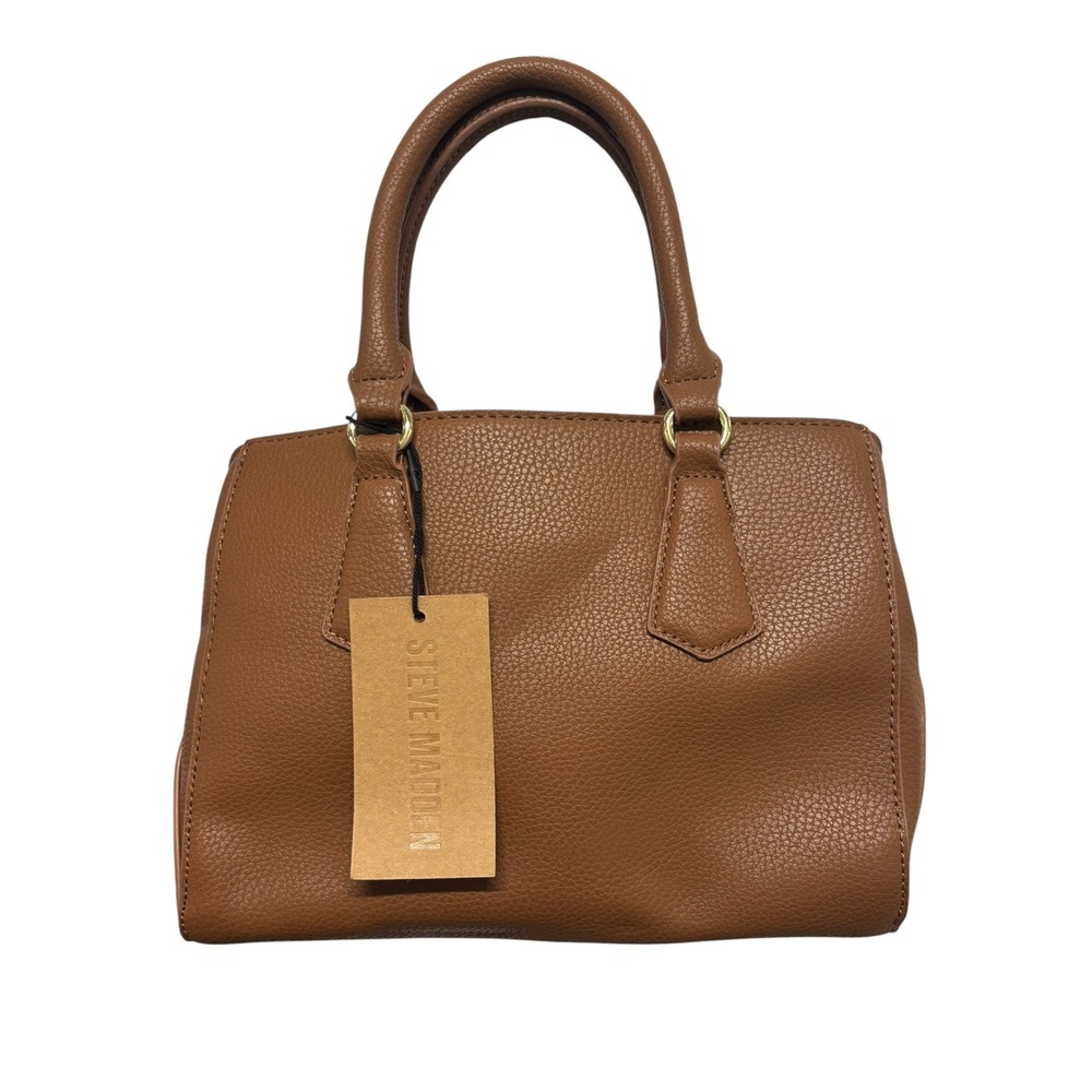 Steve Madden BMICKEY 2 Brown Pebbled Satchel Handbag Gold Hardware NEW